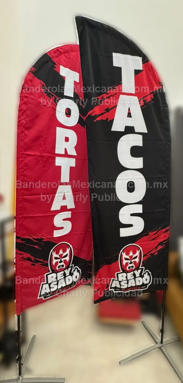 bandera publicitarria personalizada banderola negocio TACOS taqueria rey asado